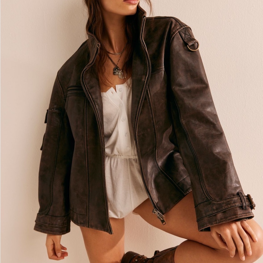 Free People Dark Brown Leather Jacket